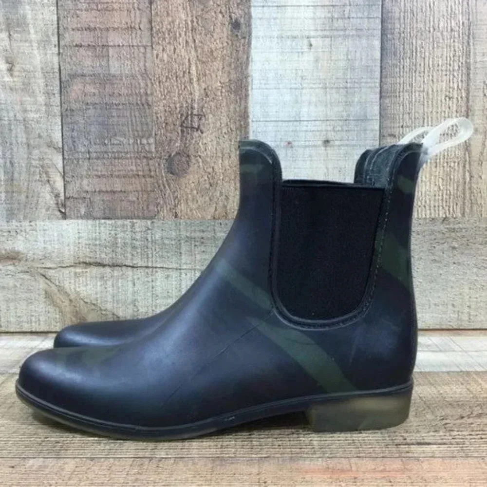 J. Crew Black Green Swirl Rubber Chelsea Boots Womens 7 Slip On‎ Ankle Bootie